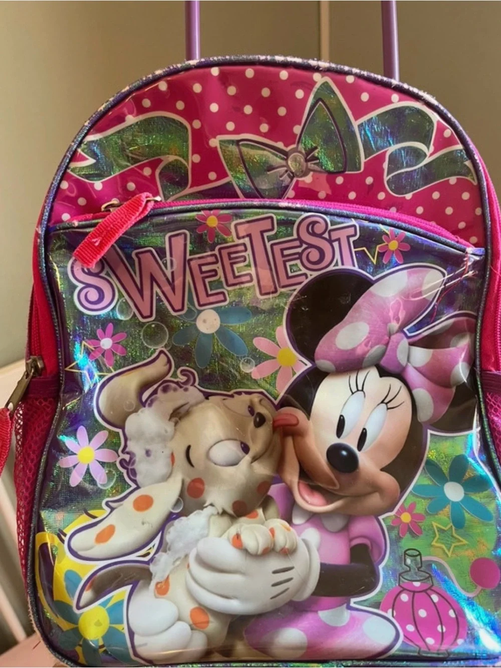 Disney Minnie Mouse Pink and Purple Kids Rolling Backpack